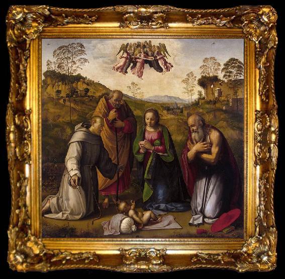 framed  Ridolfo del Ghirlandaio Holy Family with Sts Francis and Jerome, ta009-2